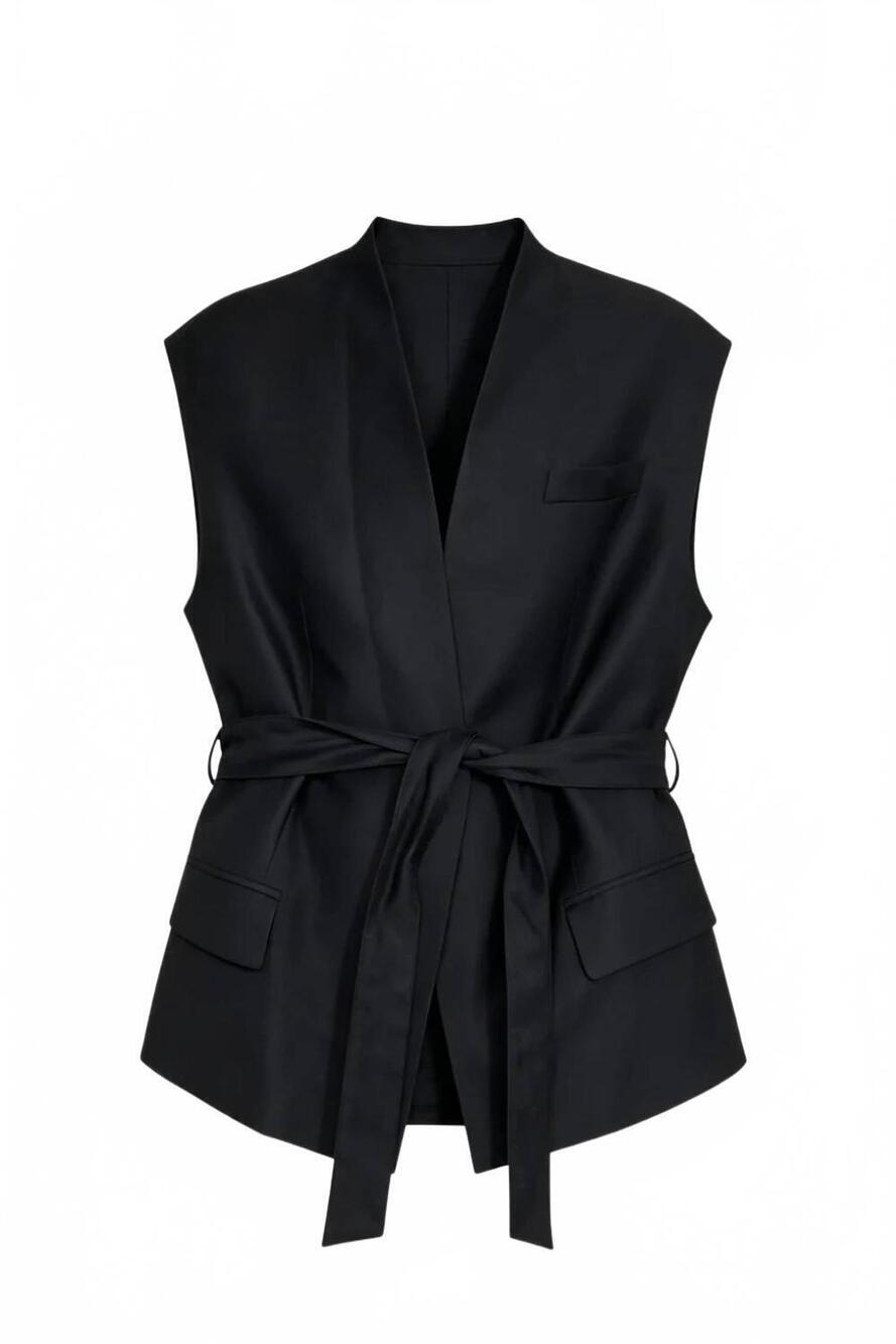 NEW BRUNELLO CUCINELLI women's belted sleeveless waistcoat in black
